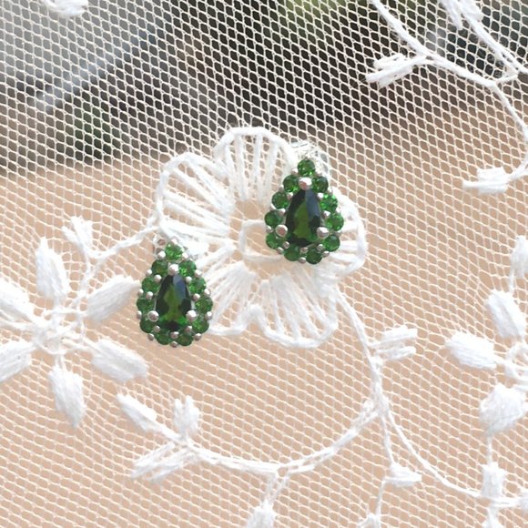 Chrome Diopside Earrings in Sterling Silver 1.08cts | Gemporia Natural Chrome Diopside Earrings .925 Silver Green Pear Shape Genuine Gemstones